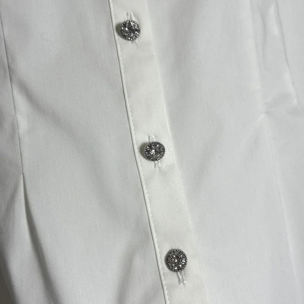 7th Ave NY & Co NEW Womens Button Up Shirt XXL White Jewel Buttons Office Career - Picture 6 of 9